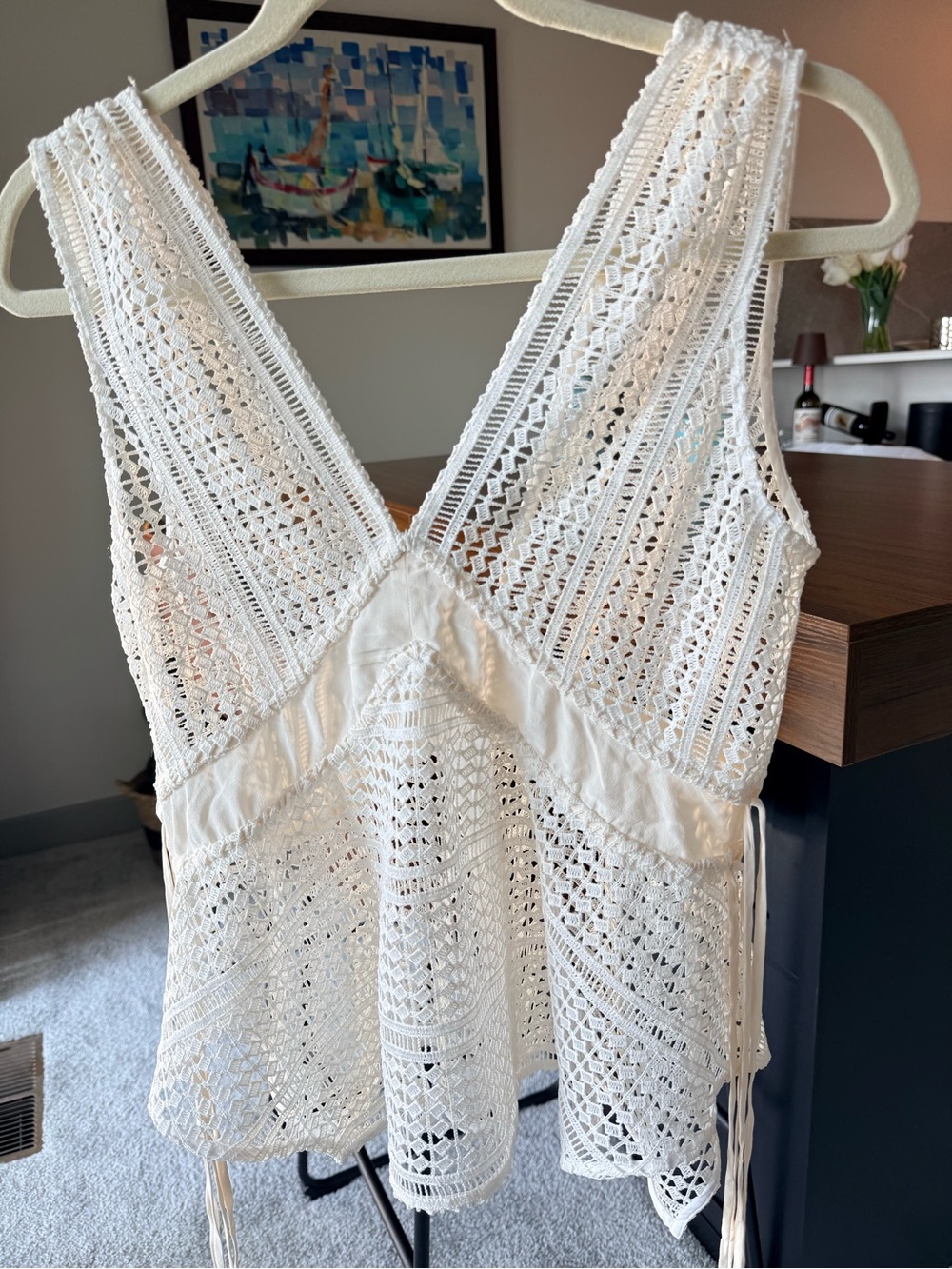 Derek Lam 10 Crosby Women’s White Crochet Swim Cover-Up Vest top White Eyelet